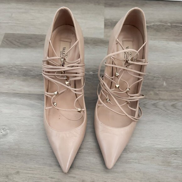 Valentino Garavani Nude Rockstud Strappy Lace Up Pump Heels 40 - Picture 4 of 7
